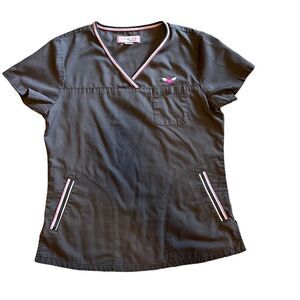 Koi Grey and Pink Scrub Top. Style 113HRT Size Small. Great Condition!!